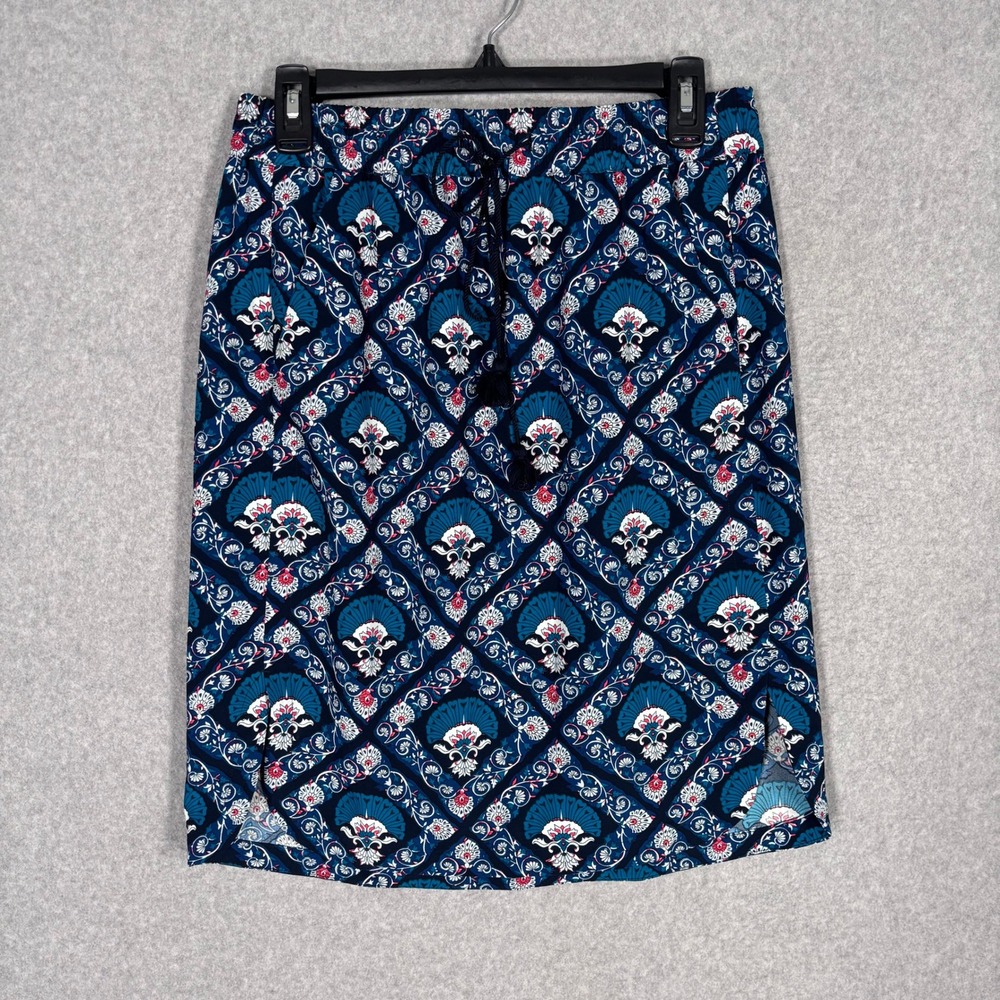 LOFT Skirt Small Blue Medallion Print Tassel Pockets Casual Travel Thin Boho